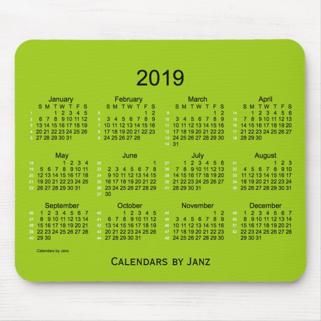 Mousepad Calendário verde-amarelo de 52 semanas 2019 por (Frente)