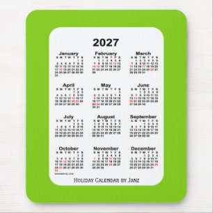 Mousepad Calendário Verde de Natal de 2027 por Janz