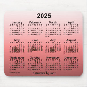 Mousepad Calendário Vermelho desbotado de 2025 por Janz Mo