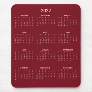 Mousepad Calendário Vermelho Escuro Minimalista Moderno 202