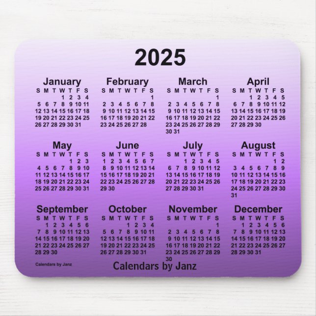 Mousepad Calendário violeta desbotado de 2025 por Janz Mous (Frente)
