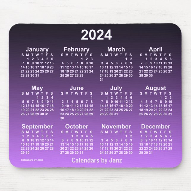Mousepad Calendário violeta Neon 2024 desbotado por Janz Mo (Frente)