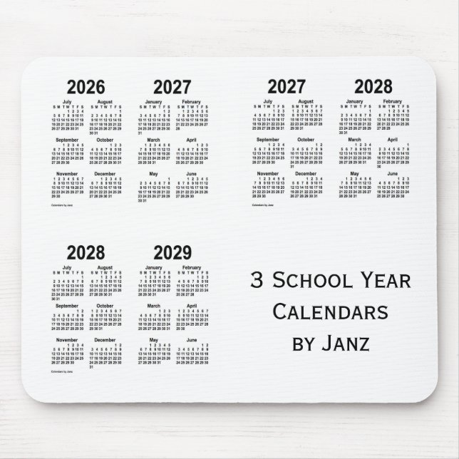 Mousepad Calendários 2026-2029 White 3 School Year de Janz (Frente)