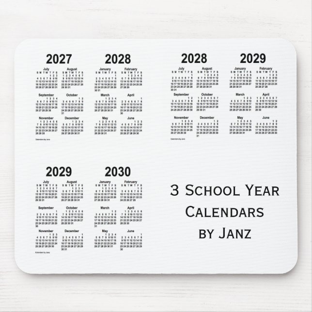 Mousepad Calendários 2027-2030 White 3 School Year de Janz (Frente)