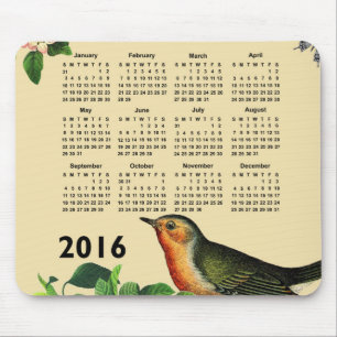 Mousepad Calendários de Ave de Feriados de Fundo Vintage 2