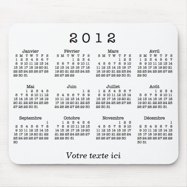 Mousepad Calendrier 2012 français (Frente)