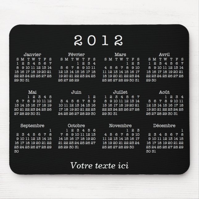 Mousepad Calendrier 2012 français (Frente)