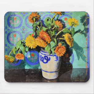 Mousepad Calêndulas, pintura floral por Grant Wood
