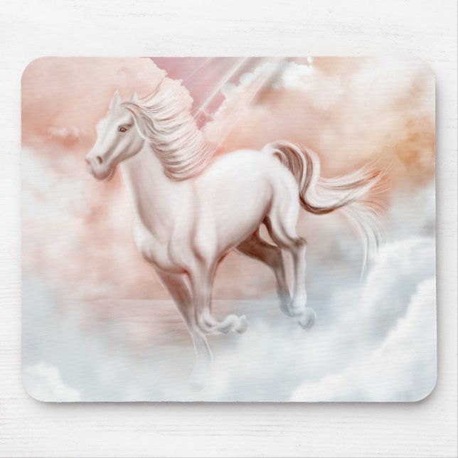 Mousepad Calha Running do cavalo branco as nuvens (Frente)