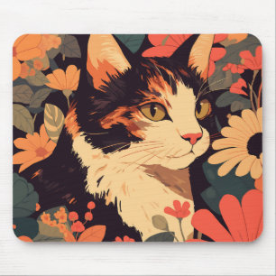 Mousepad Calico Cat no Jardim Floral