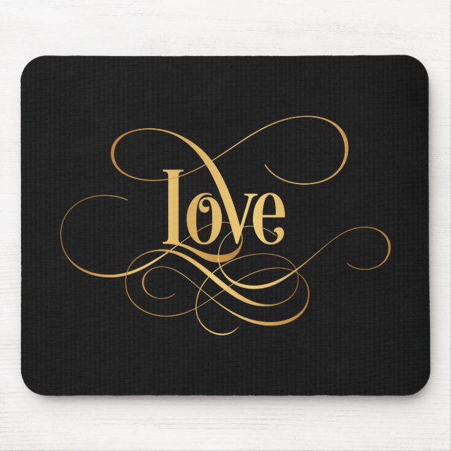 Mousepad Caligrafia com roteiro alegre e Dourado em preto (Frente)
