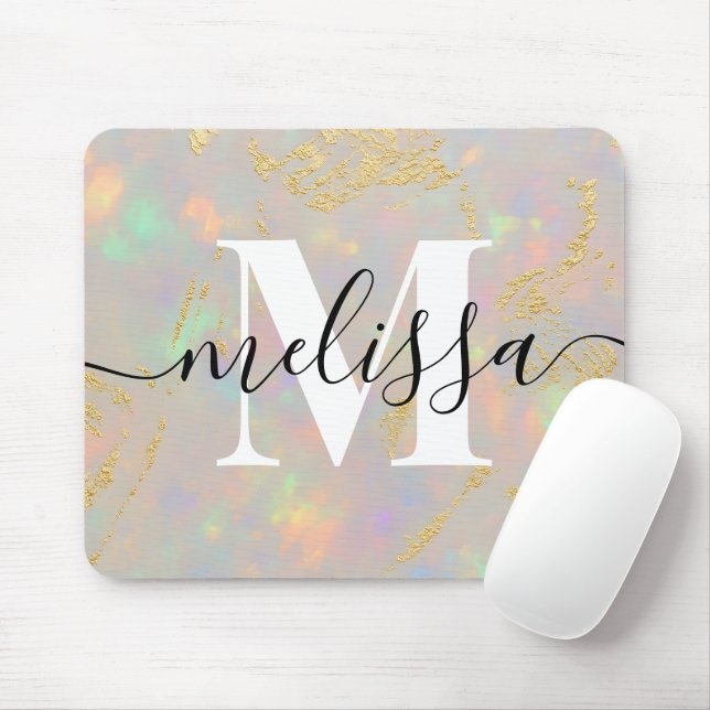 Mousepad Caligrafia por Monograma de Pedra Opal (Com mouse)
