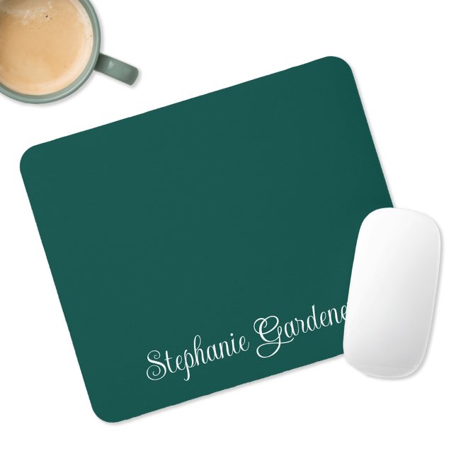 Mousepad Caligrafia Verde-Teal Escuro e Curva-Branca (Personalized Dark Teal Modern Mousepad)