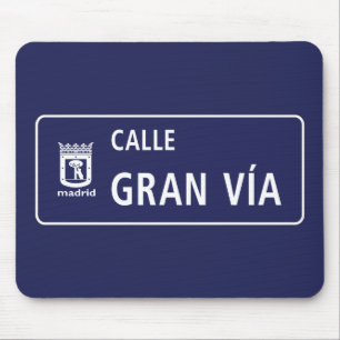 Mousepad Calle Gran Vía, sinal de rua de Madrid, espanha
