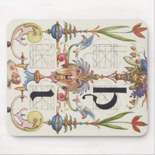MOUSEPAD CALLIGRAPHY BOTANICAL LETTER I HOEFNAGEL ALPHABET