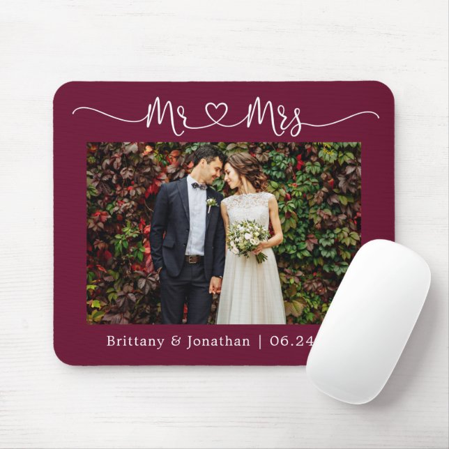 Mousepad Calliografia Heart Sr. Wedding Burgundy (Com mouse)