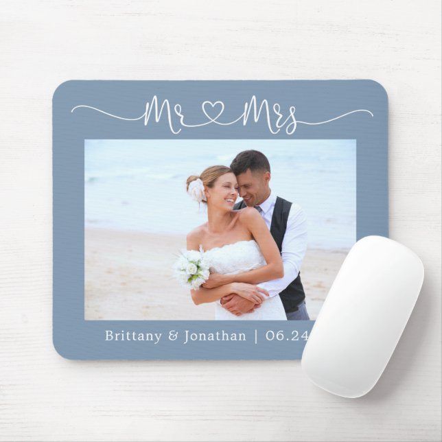Mousepad Calliografia Heart Sr. Wedding Dusty Blue (Com mouse)
