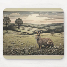 Mousepad Calm Sage Green Impressão do campo e do coelho