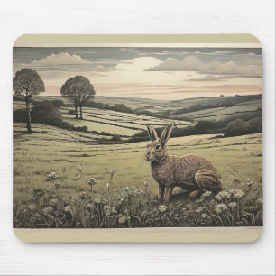 Mousepad Calm Sage Green Impressão do campo e do coelho