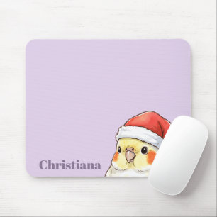 Mousepad Calopsita Personalizada Usando Chapéu de Papai Noe