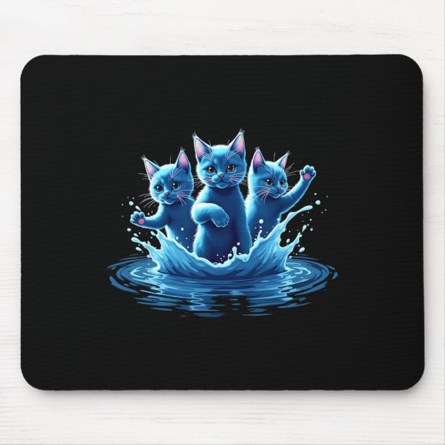 Mousepad Camala Blue Cats Wave - Bonitinho Para Proprietári (Frente)