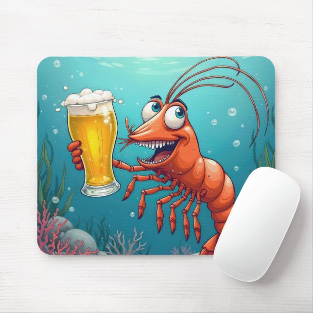 Mousepad Camarão com um copo de cerveja submarina (Com mouse)
