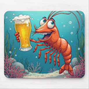 Mousepad Camarão com uma taça de vidro