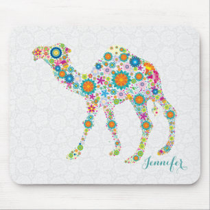 Mousepad Camelo floral bonito colorido & damascos brancos