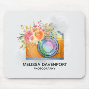 Mousepad Câmera alaranjada de Boho & aguarela do buquê