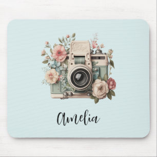 Mousepad Câmera com Imagem Retro Pastel de Flores