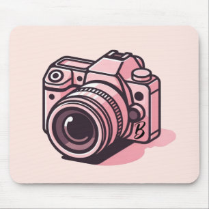 Mousepad Câmera DSLR Rosa Tendência Fotografia Personalizad