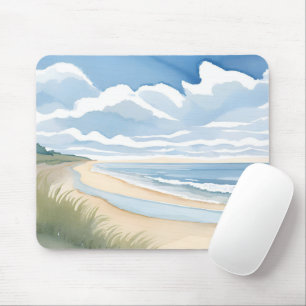 Mousepad Caminhada na Praia Aquarela do Oceano Costeiro