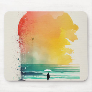Mousepad Caminhando até a Arte de Abstrato de Praia das Ond