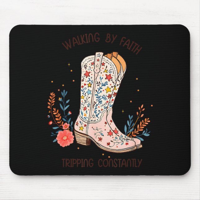 Mousepad Caminhando Pela Fé Tropeçando Constantemente Botas (Frente)