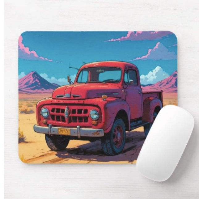 Mousepad Caminhão Americano Clássico  (Vintage Red Truck mouse pad durable dust and stain resistant.  9.25"l x 7.75"w. Non-slip rubber.

)