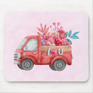 Mousepad Caminhão de Amor Bonito com Aquarela Cardíaca