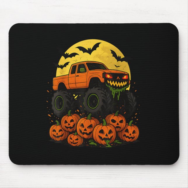 Mousepad Caminhão Monstro de Halloween Esmagando Abóboras (Frente)