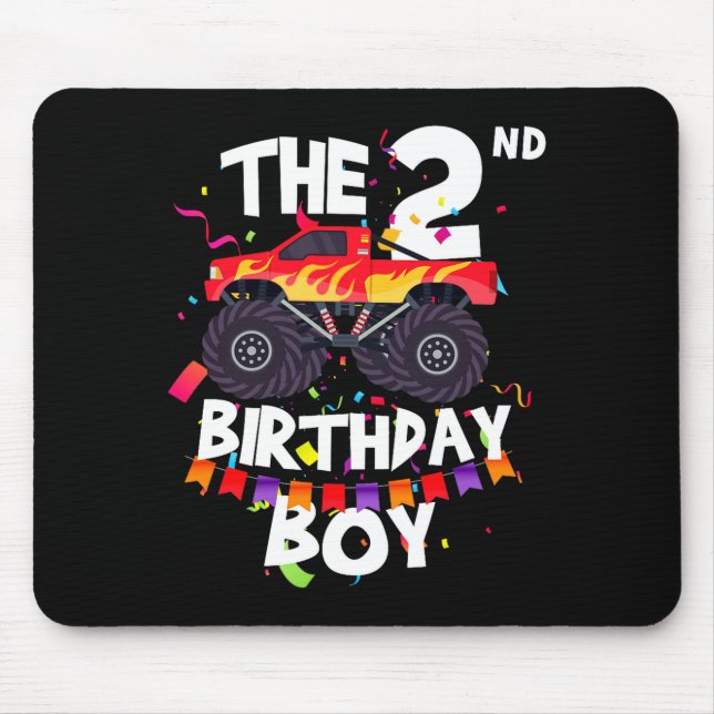 Mousepad Caminhão Monstro Menino de 2 Anos de Idade Festa d (Frente)