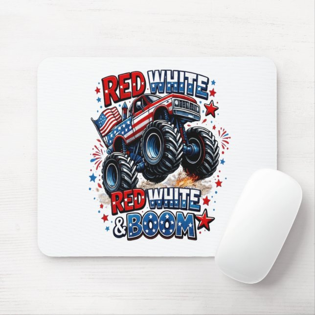 Mousepad Caminhão Monstro Red White Boom (Com mouse)
