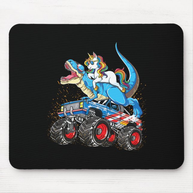 Mousepad Caminhão Monstro Unicórnio Montando T Rex Meninos  (Frente)