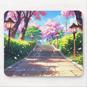 Mousepad Caminho das Flores de Sakura Pastel Paisagem Anime
