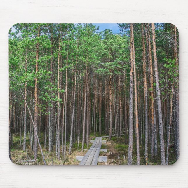 Mousepad Caminho de madeira na floresta de pinheiros (Frente)