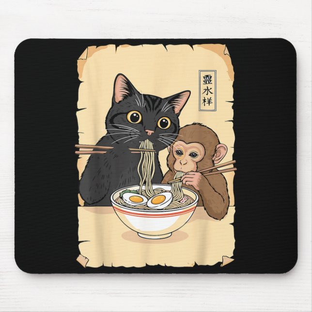 Mousepad Camisa de Macaco de Ramen de Gato, Gato Engraçado  (Frente)