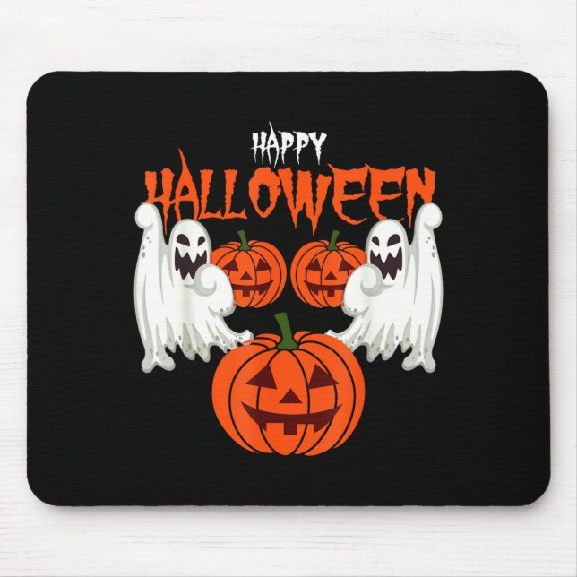 Mousepad Camisa de outono com fantasmas de abóbora rosto de (Frente)