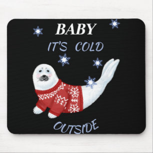 Mousepad Camiseta de Foca de Inverno Fora Frio Bebê Fofo