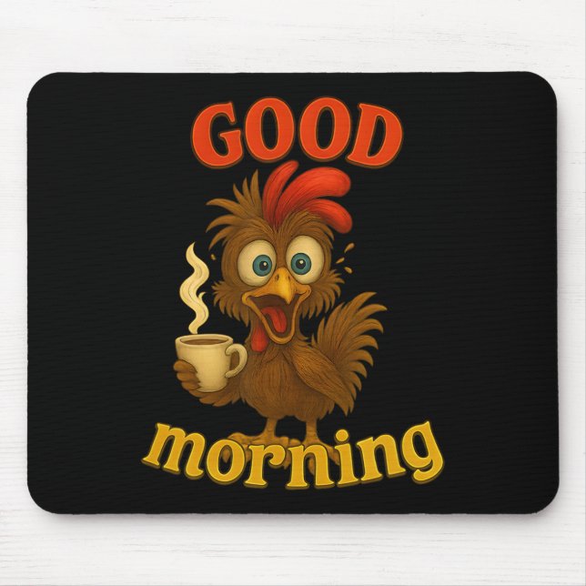 Mousepad Camiseta Engraçada de Frango e Café, Humor de Bom  (Frente)