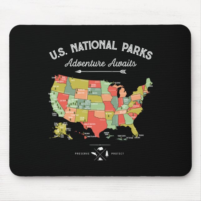 Mousepad Camiseta Mapas Parques Nacionais Camping Mulheres  (Frente)