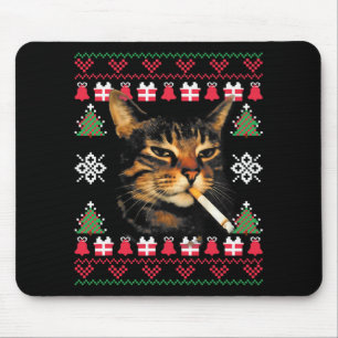Mousepad Camisola de Natal Feia de Gato Fumante Engraçado P
