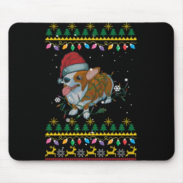 Mousepad Camisola de Natal feia Luzes de Natal de Corgi (Frente)