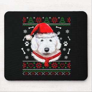 Mousepad Camisola Feia de Natal Cachorro Bobtail Chapéu de